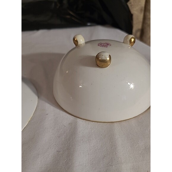 Vtg Hand Painted Gold Plated Nippon Footed Mayonnaise Bowl and Drip Plate 2 Pc - Picture 7 of 8